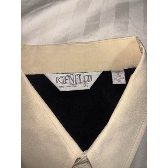 VINTAGE MENS GENELLI Black And Cream Two Tone SILK SHIRT NEHRU COLLAR XL Tall - Picture 4 of 8